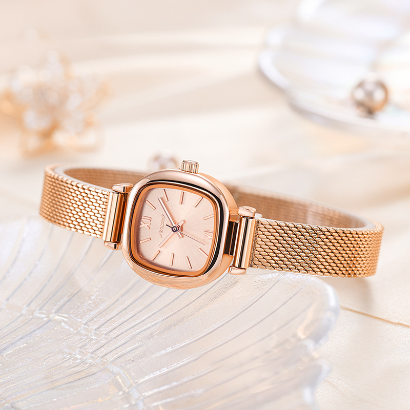 2021新品米兰带精致小巧女表玫瑰金复古时尚设计方形女士手表9852