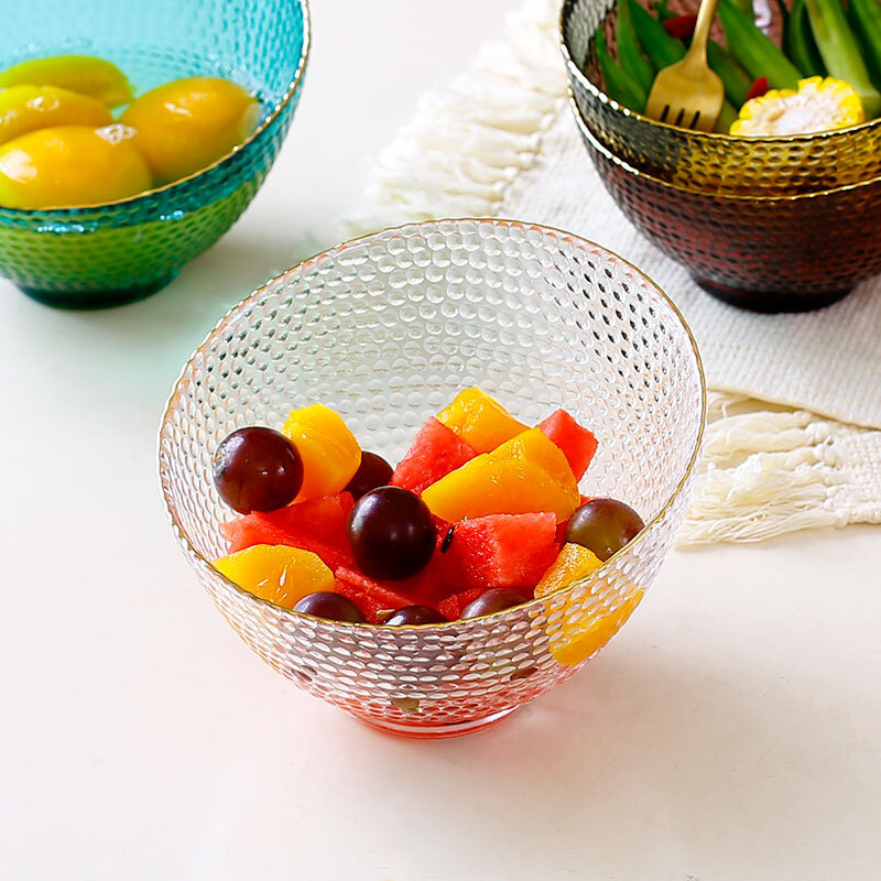 北欧半月沙拉碗耐热玻璃厚实大碗描金轻奢点心水果碗色拉碗汤碗