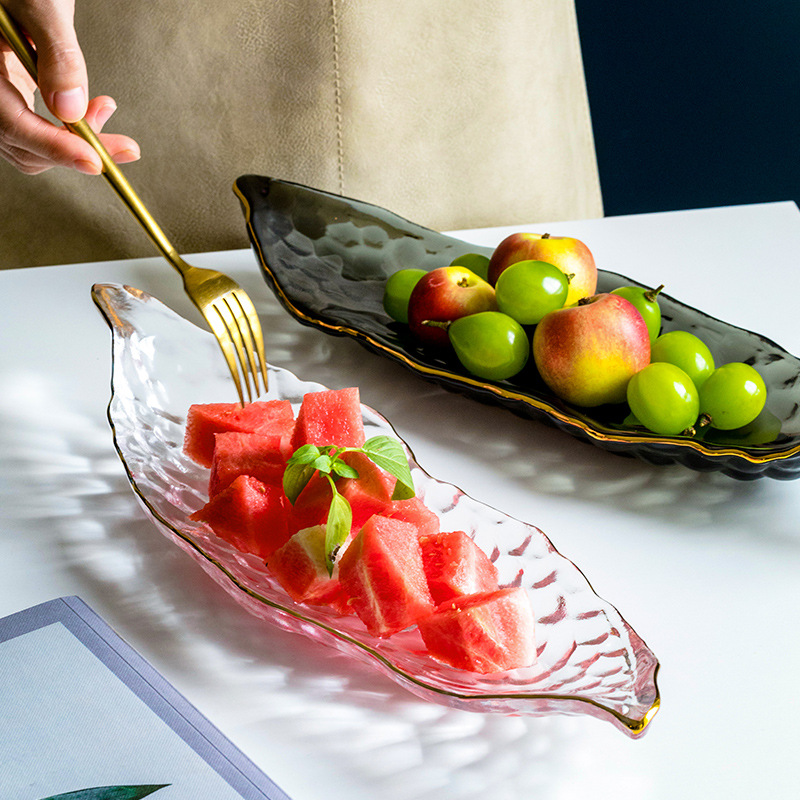 创意ins不规则豌豆金边玻璃盘北欧风家用水果甜品寿司托盘批发