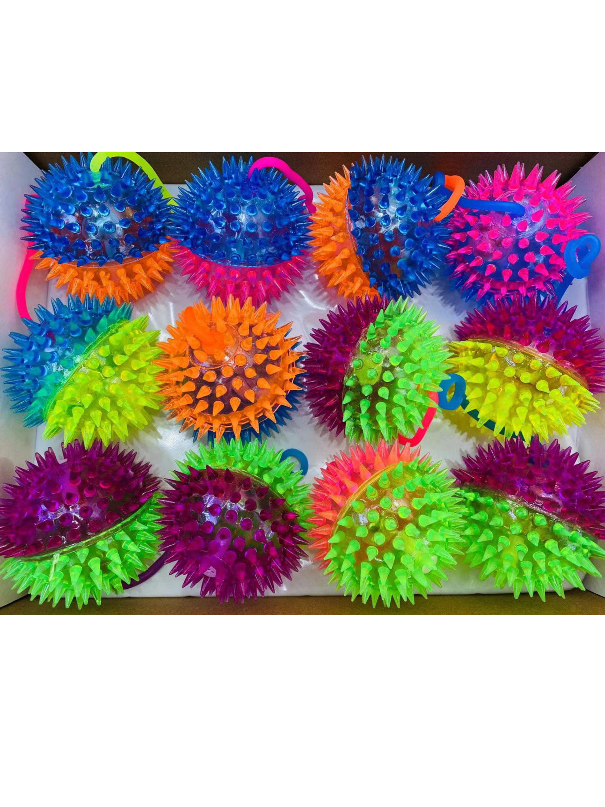 发光儿童发泄玩具 捏捏叫玩具双色7.5带绳刺球按摩球叫叫球