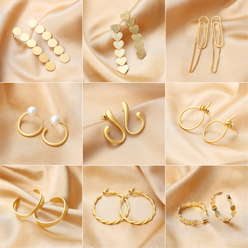 s925针欧美时尚金属高级感耳环几何耳钉女夸张复古冷淡风耳饰