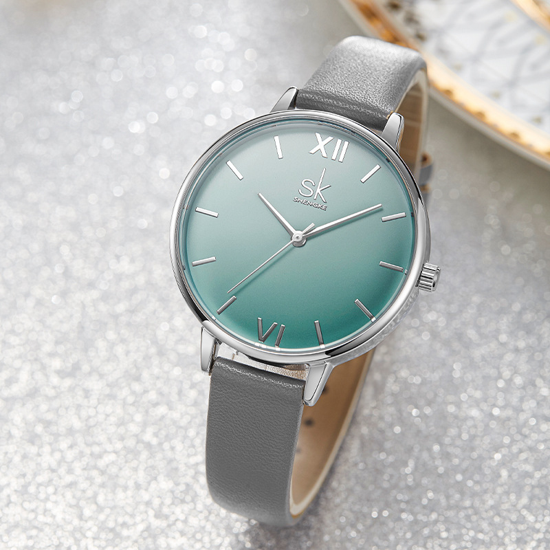 shengke女士手表女时尚个性简约防水跨境直播批发皮带石英表k0056
