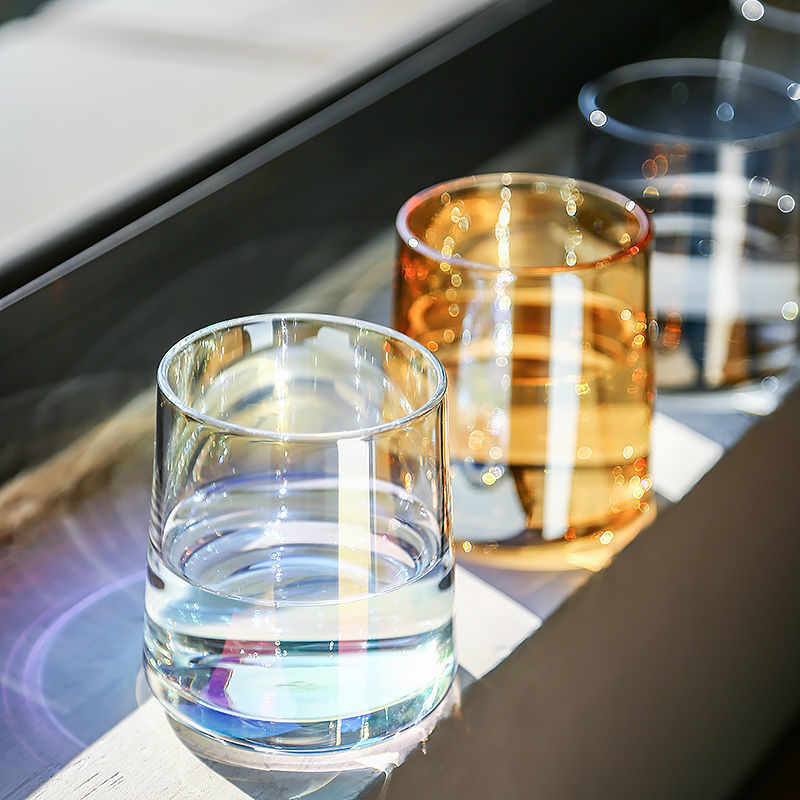 创意炫彩离子镀玻璃杯子家用喝水杯饮料果汁ins风透明威士忌酒杯