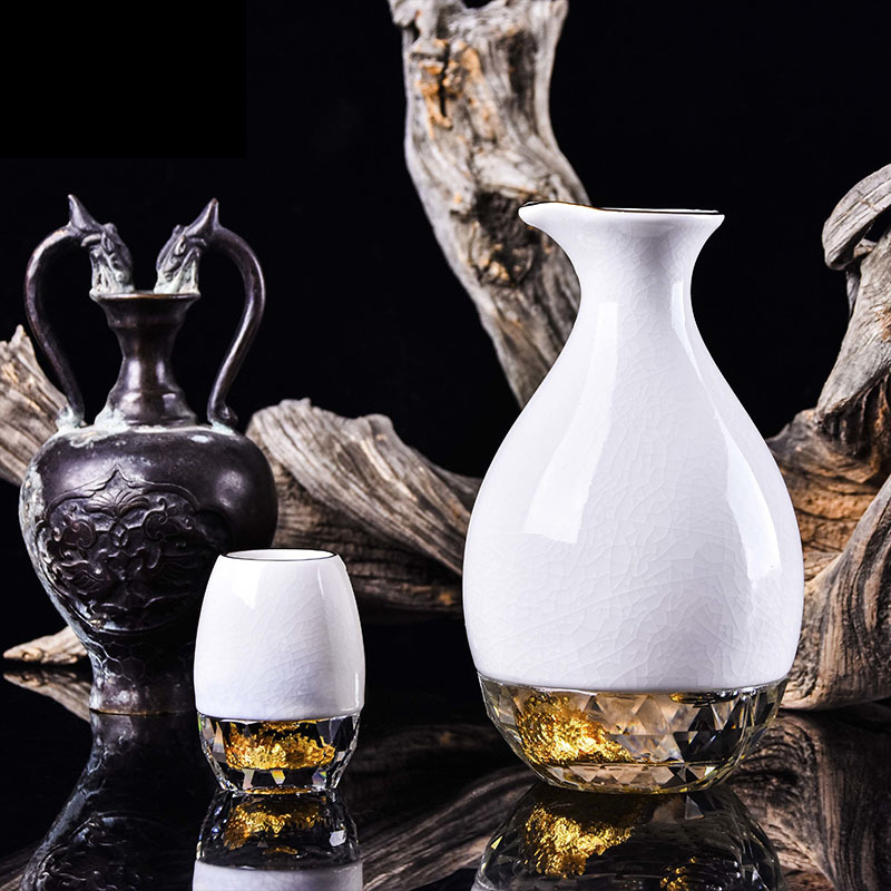 酒器礼盒装人工水晶金箔裂纹白酒杯分酒器一口杯中式陶瓷酒具套装