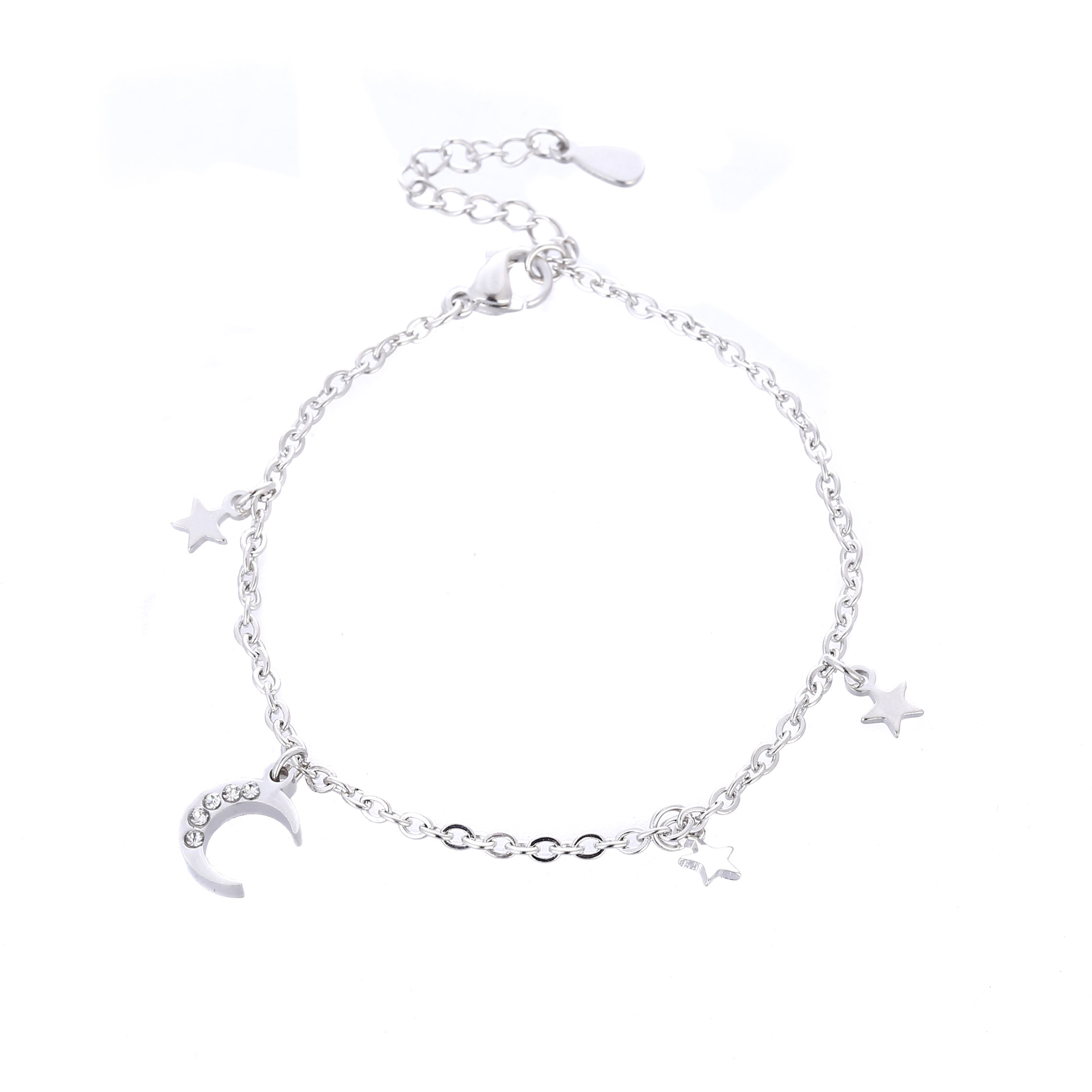 s925星星月亮手链气质个性女 时尚简约钛钢镶钻星月手饰饰品