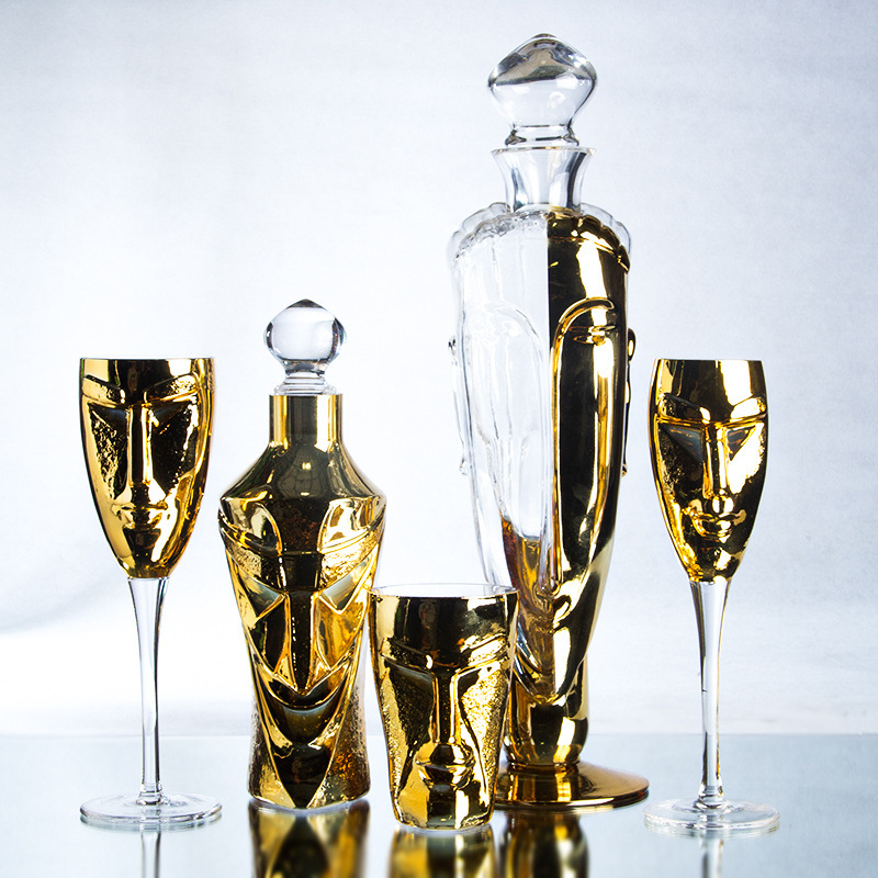 金色人脸系列水晶玻璃酒具套装艺术酒瓶收藏品香槟红酒水杯红酒杯
