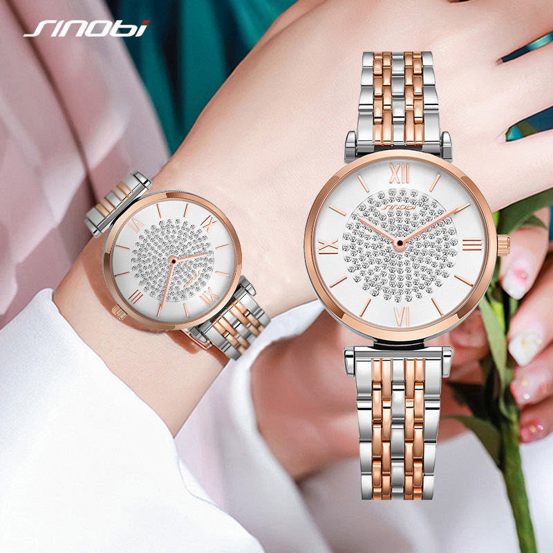 sinobi满天星时尚女士手表女镶钻钢带跨境厂家直销石英表批发9851