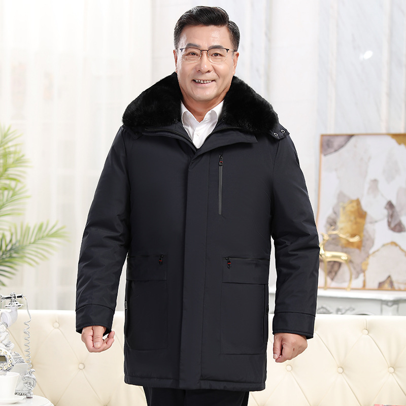 爸爸冬装羽绒服男士加厚中长款老年人鸭绒服冬季保暖外套男爷爷装