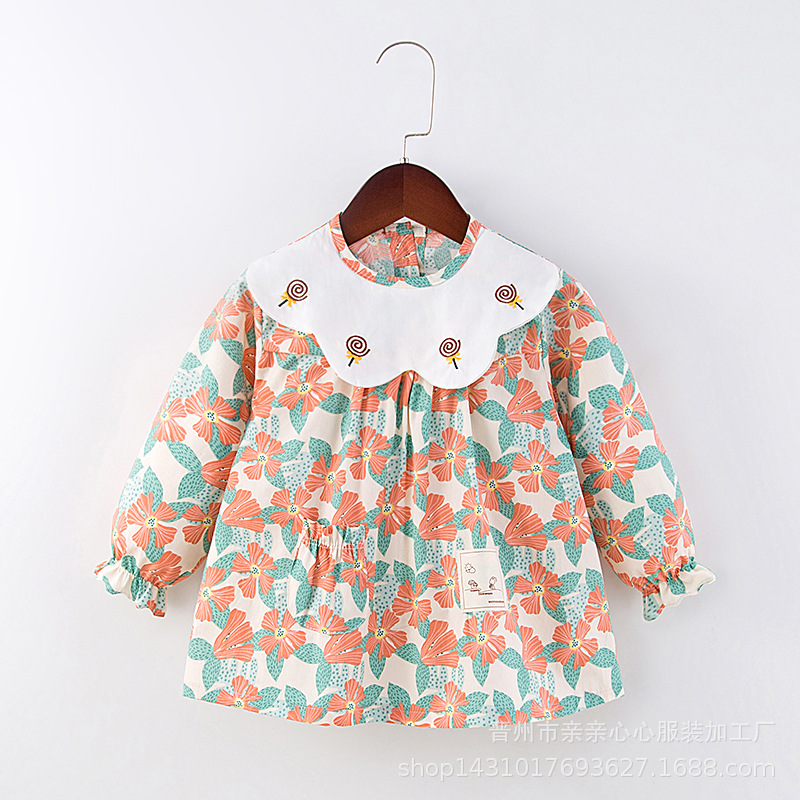 罩衣女宝宝防水防脏反穿衣婴儿纯棉护衣秋冬女孩围裙儿童吃饭围兜