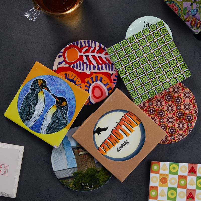 热转印杯垫 热转印杯垫DIY方形瓷片空白陶瓷砖杯垫MDF圆形杯垫2寸