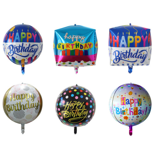 new 22-inch printed 4d ball spanish happy birthday aluminum foil balloon six-sided ball series balloon decoration wholesale