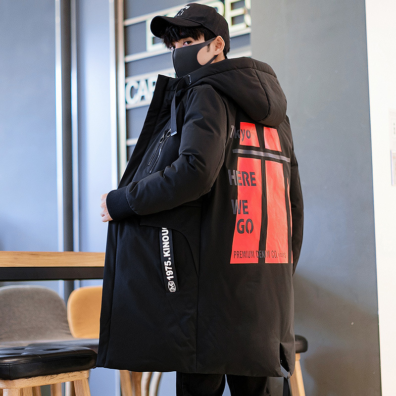 白鸭绒连帽羽绒服男中长款宽松加厚冬季潮牌休闲情侣大衣外套加绒