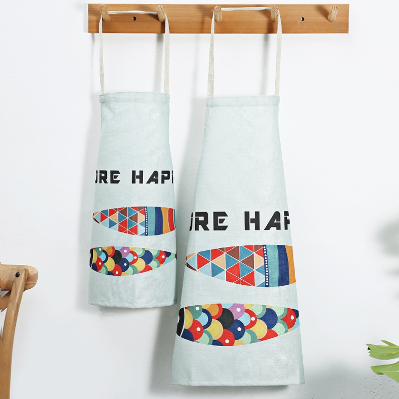 创意围裙logo定制防污工作服亲子棉麻印花围裙女厨房家居围裙定制