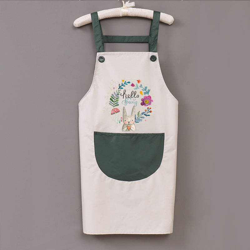 定制防水背带围裙花环兔厨房围裙带兜印花男女围腰咖啡店工作围裙