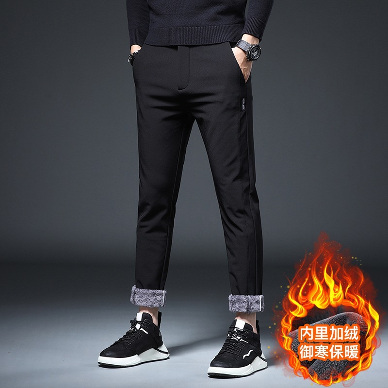 2021秋冬季新款男士裤子韩版修身小脚裤加绒加厚休闲裤保暖