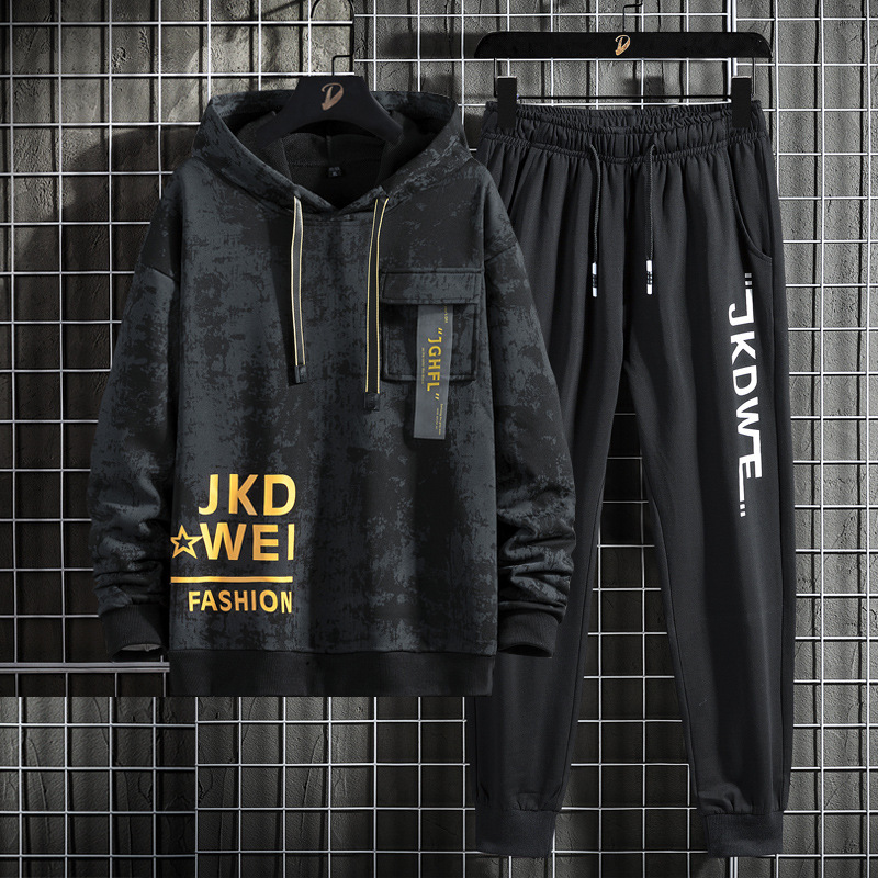 秋冬连帽卫衣男士运动休闲套头长袖纯色潮流外套秋装上衣2021男装