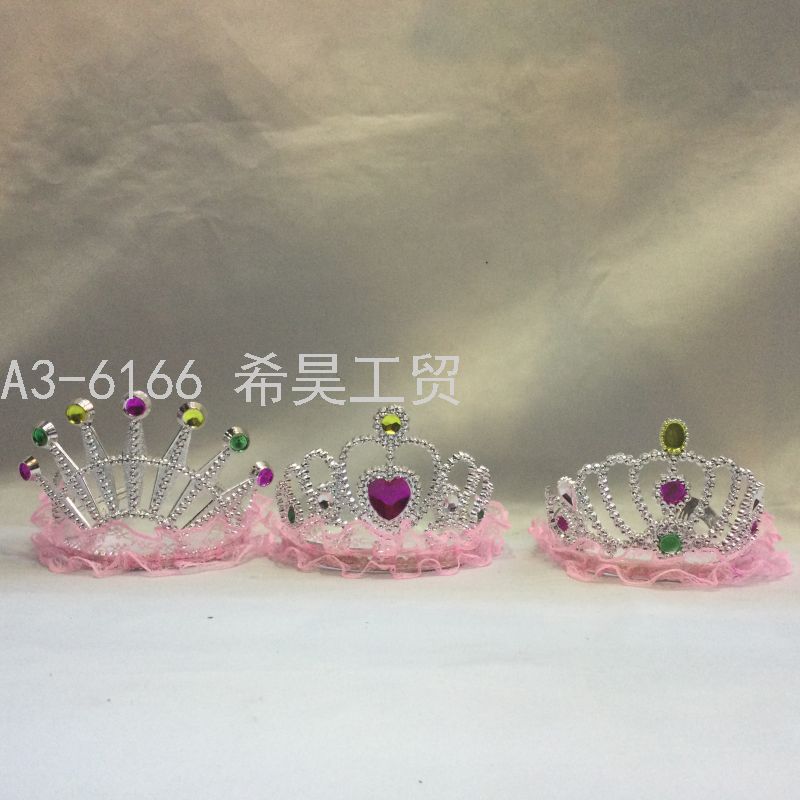 儿童发箍发夹皇冠帽头饰王冠生日派对塑料饰品羽毛带花边生日帽