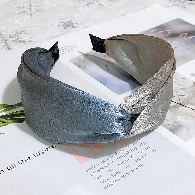 韩国发饰宽边缎面洗脸发箍复古交叉打结头箍发卡网红撞色可爱