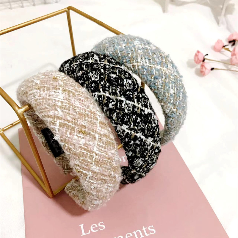 韩国新款针织毛线海绵发箍女小香风复古简约头箍宽边高颅顶头饰品