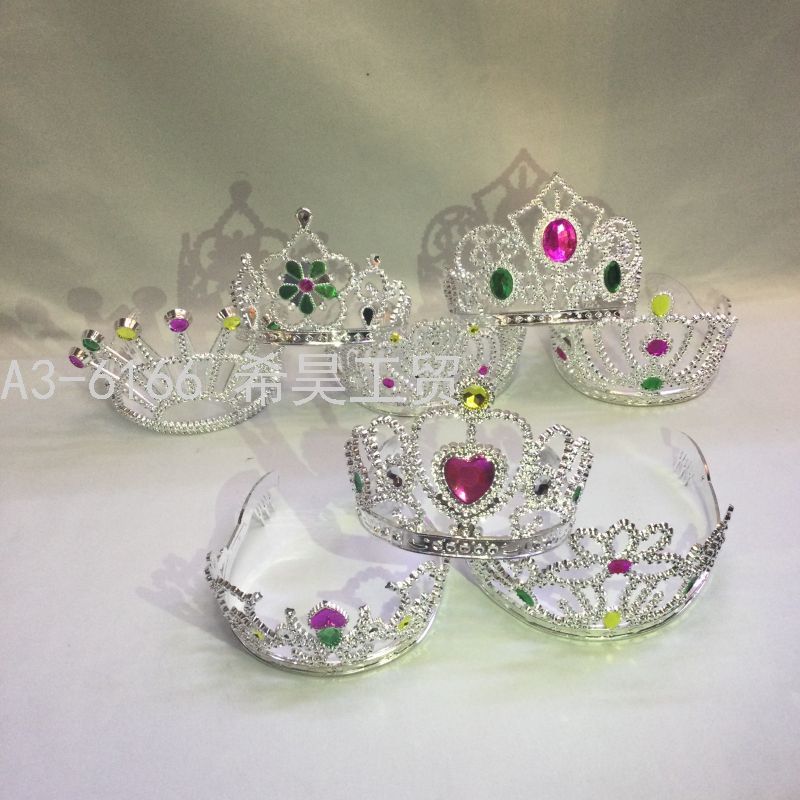 儿童发箍发夹皇冠帽头饰王冠小女孩生日派对塑料饰品蕾丝花边羽毛