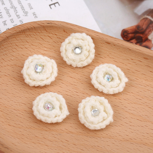 spot french white diamond-embedded knitted wool crocheted shaped flower artificial flower jewelry accessories textile accessories