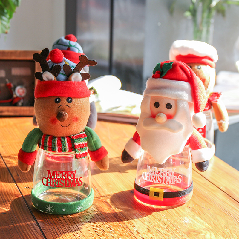 圣诞糖果罐 塑料透明礼品盒 老人雪人麋鹿圣诞用品装饰儿童小礼品