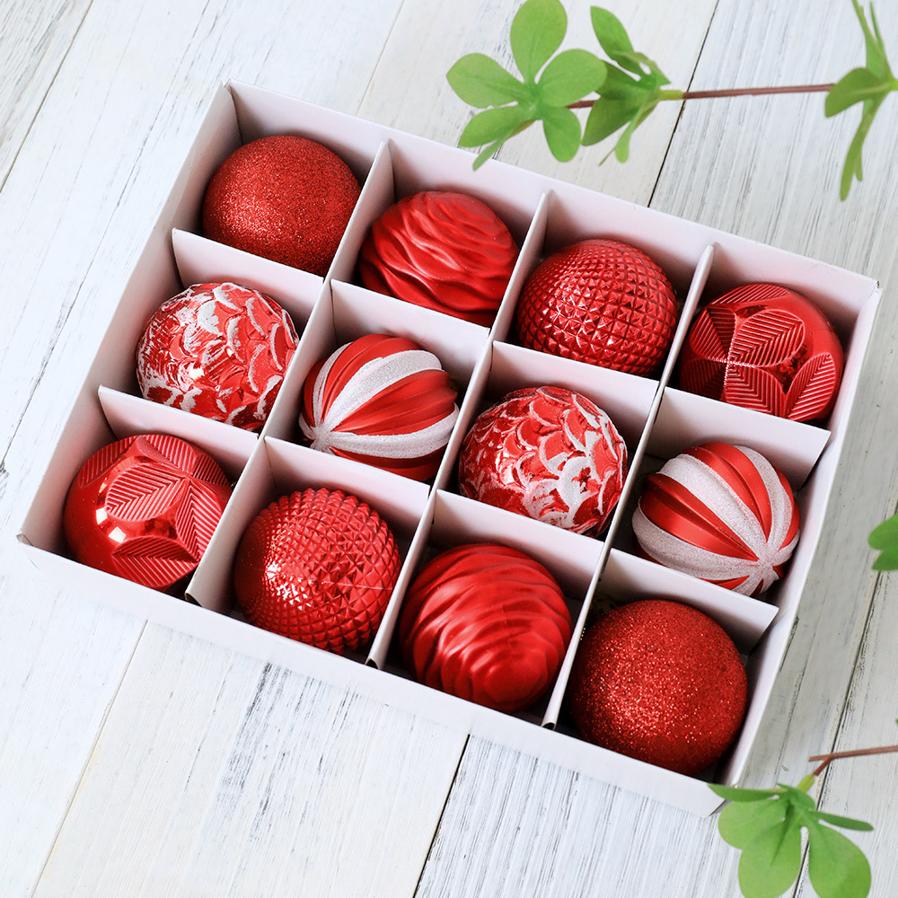 圣诞节装饰品圆桶彩绘圣诞球 6cm圣诞树挂饰用品装饰盒装电镀彩球