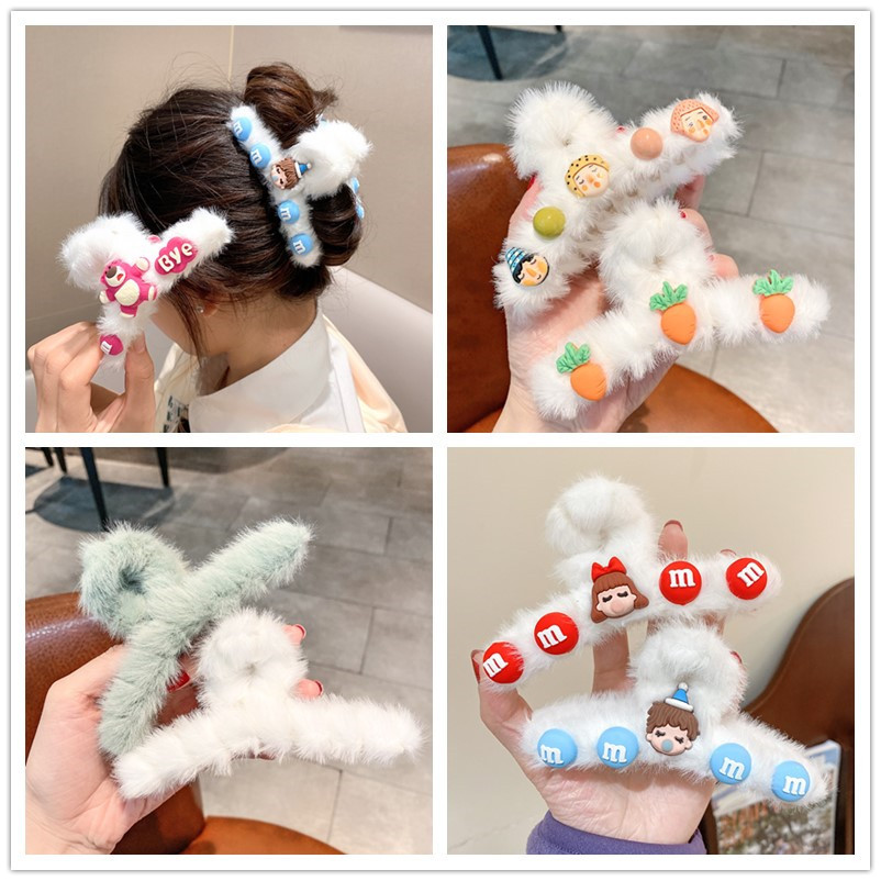 韩国秋冬毛毛抓夹毛绒发夹后脑勺发抓法式优雅气质鲨鱼夹发卡头饰