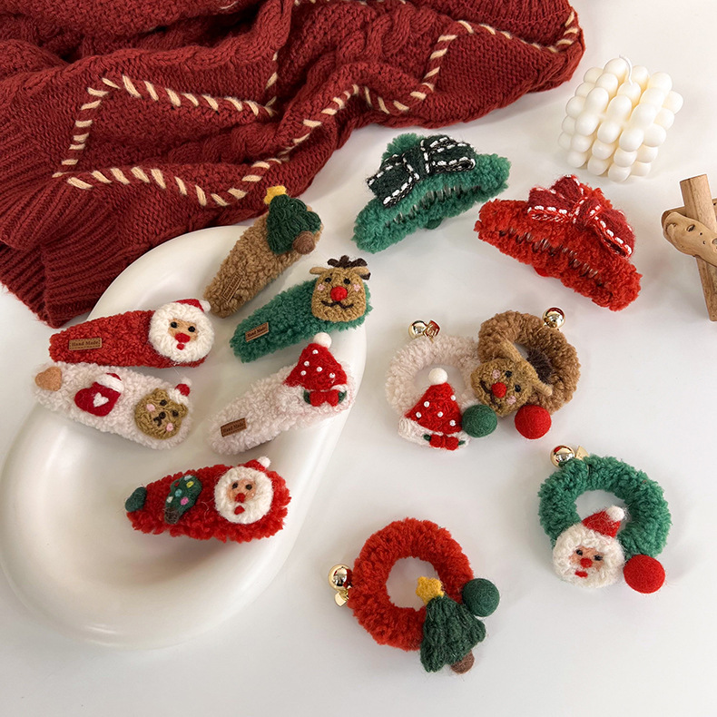 圣诞发饰！圣诞节礼物头饰个性毛绒bb夹子丸子头发圈鲨鱼夹抓