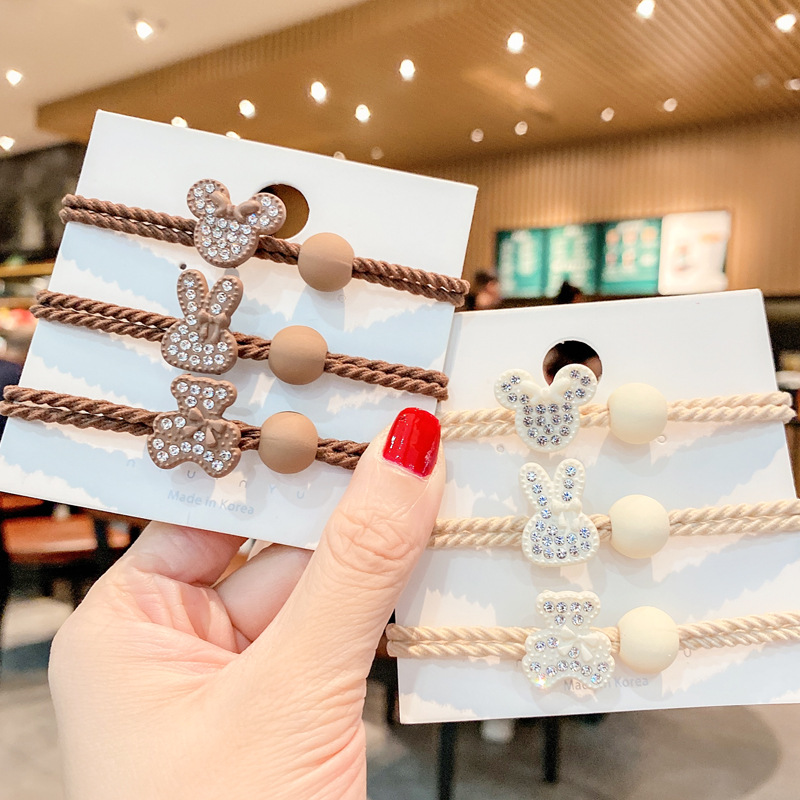 奶咖色卡通小熊发绳韩版花朵发圈少女百搭扎头绳可爱动物皮筋发饰