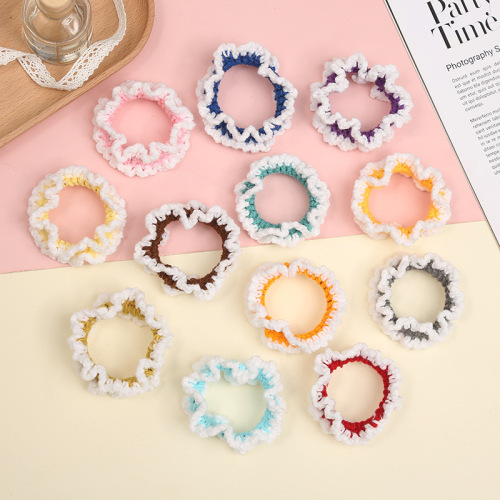 Contrast Color Wool Woven Small Fresh Wear Match Hair Rope Ball Head Big Intestine Ring Girl Cute Head Rope Head Accessories Wholesale