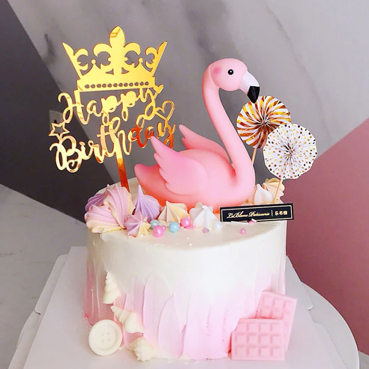 火烈鸟蛋糕装饰情人节情侣儿童公主生日派对天鹅摆件粉红色鸟插件