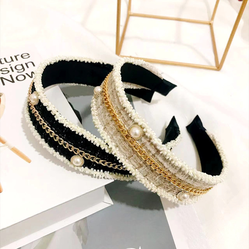 韩国新款水晶米珠发饰韩版珍珠简约气质发箍女小香风百搭头箍发卡