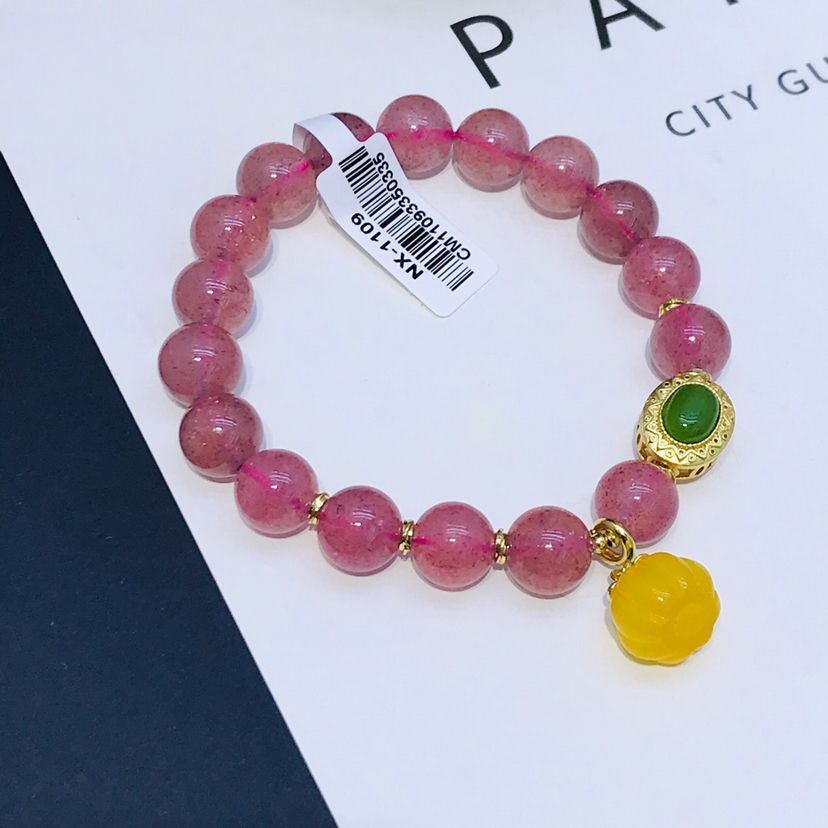 天然高品质草莓晶手链女 搭配南瓜玛瑙吊坠手串 时尚精美手饰