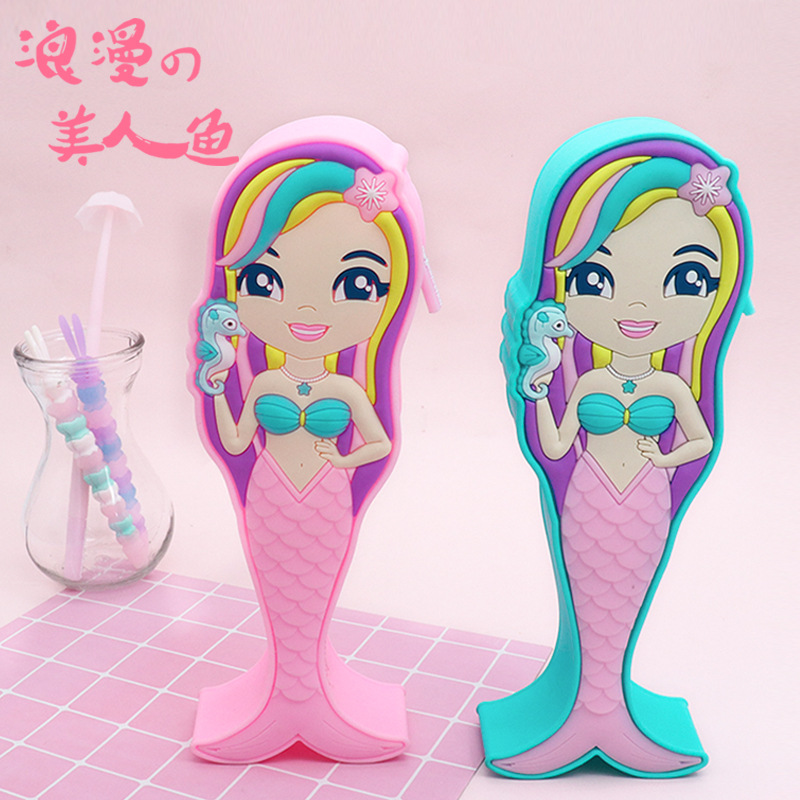 卡通立体造型硅胶美人鱼笔袋大容量收纳中小学生学习文具用品批发