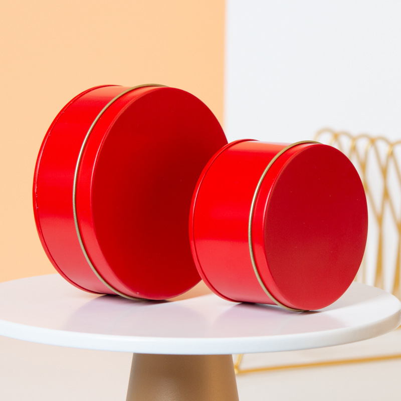 定制款75圆形马口铁盒中国红色糖果蛋糕零食包装圆形铁盒工厂批发