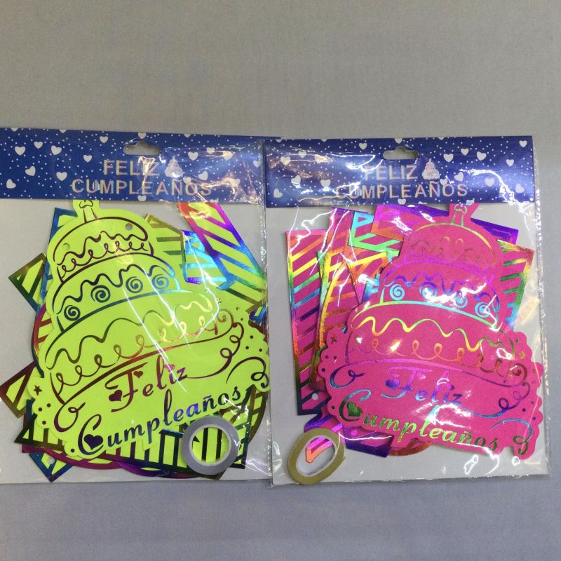 西语生日拉旗挂旗生日派对装饰西语生日快乐字母烫金镭射拉旗横幅