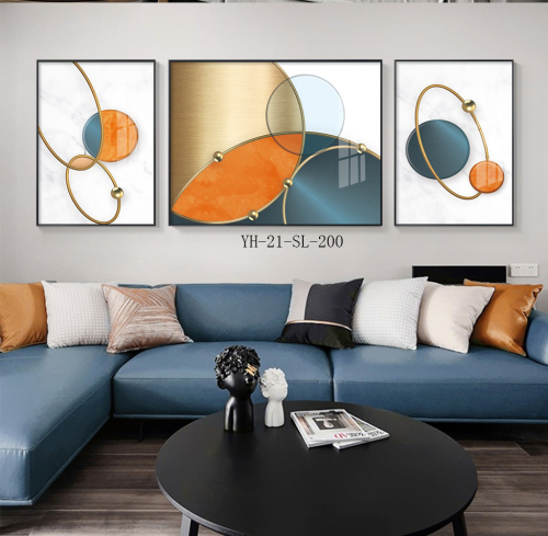 Modern Light Luxury Living Room Decorative Painting European and American Style Triple Animal Hanging Painting Abstract Ginkgo Elk Aluminum Alloy Mural