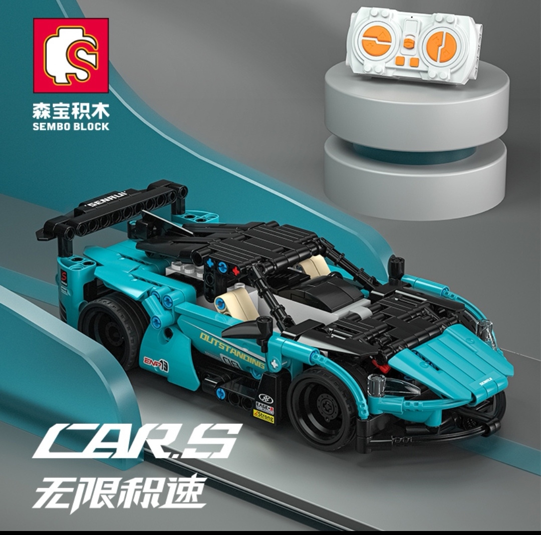 森宝701905遥控极速黑色闪电跑车男孩拼装小颗粒汽车模型玩具