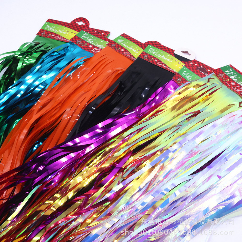 工厂直供派对庆典婚礼场地布置PET镭射铝箔流苏雨丝帘桌围门帘