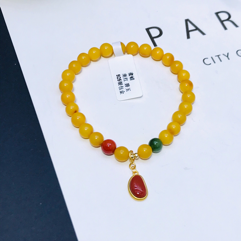 高品质天然蜜蜡手链女 搭配相思豆蜜蜡手串 送媳妇 送女友