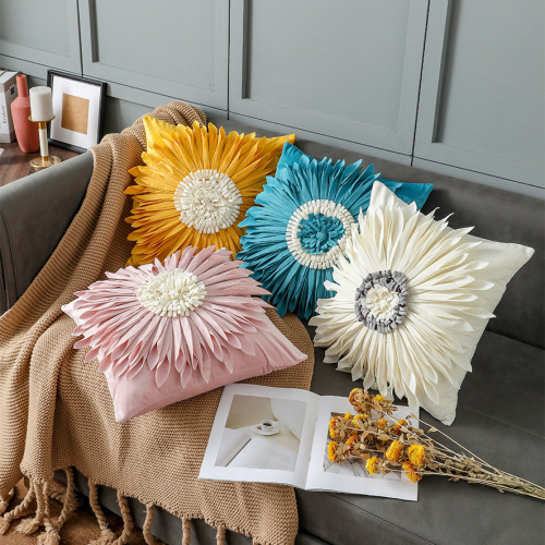 nordic ins sunflower pillowcase modern minimalist three-dimensional handmade flower decorative sofa cushion pillow case factory wholesale