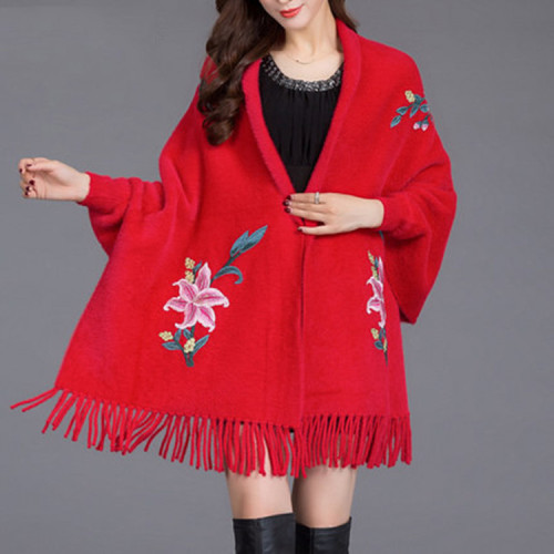 sleeve cheongsam shawl coat for women autumn and winter new style outer wear thickened knitted cardigan faux mink velvet cape cloak for women