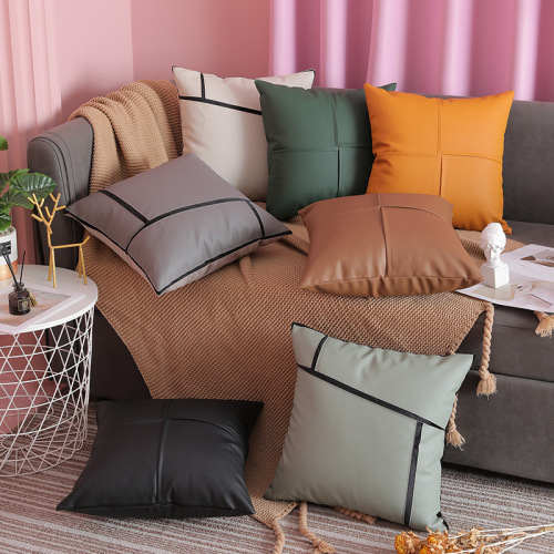 amazon nordic pu leather pillowcase solid color modern simple sofa pillow style plain cushion one-piece delivery
