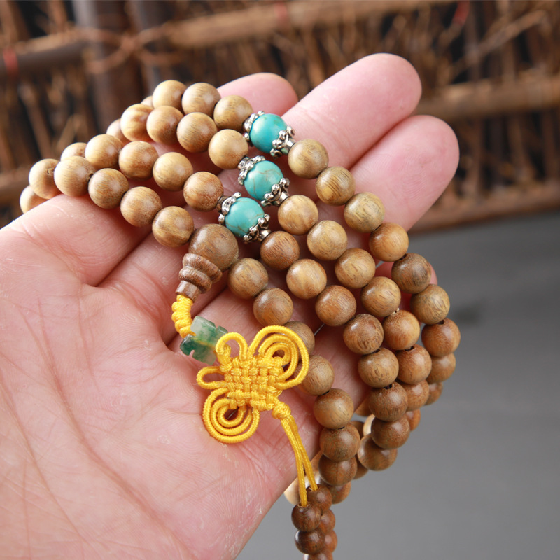 天然绿檀木108颗佛珠手串民族风绿檀香木念珠手链旅游景区批发