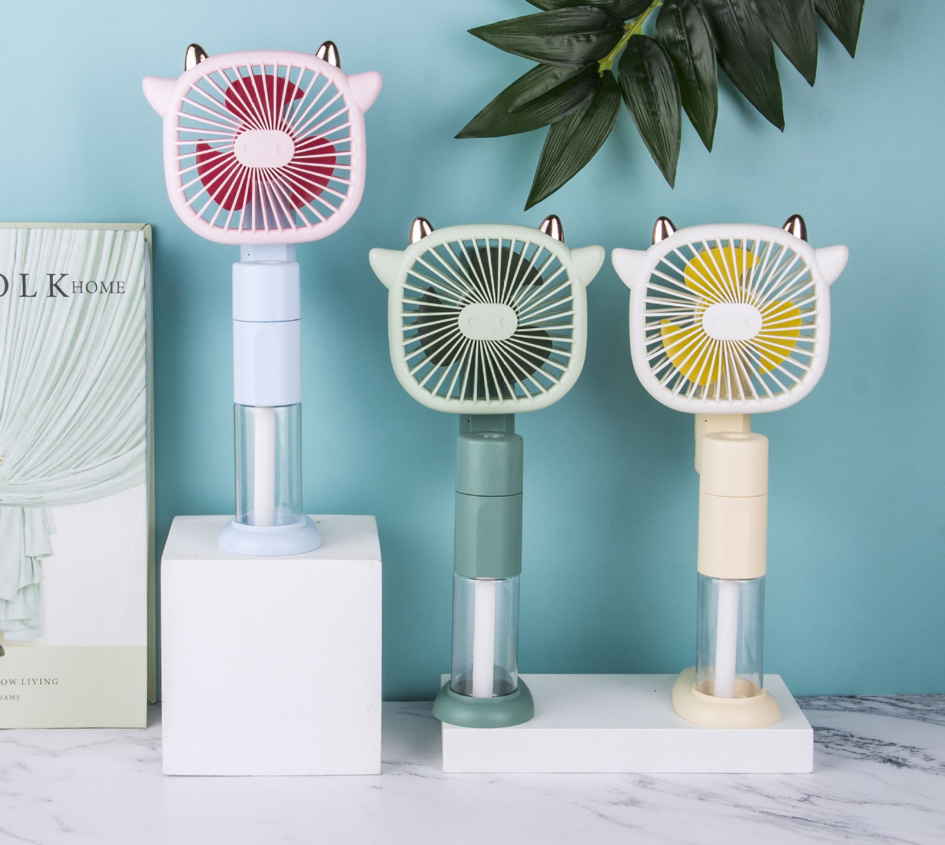 新款恐龙小牛喷雾补水仪风扇 手持可折叠usb充电迷你户外风扇