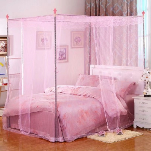old palace style mosquito net three-door square mosquito net stainless steel bracket lace square tent with shelf encryption mosquito net