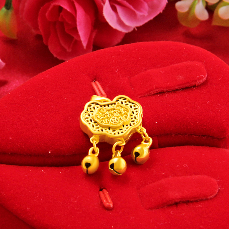 民族风展销会产品24K镀金长命锁吊坠仿黄金小孩富贵锁儿童赠品