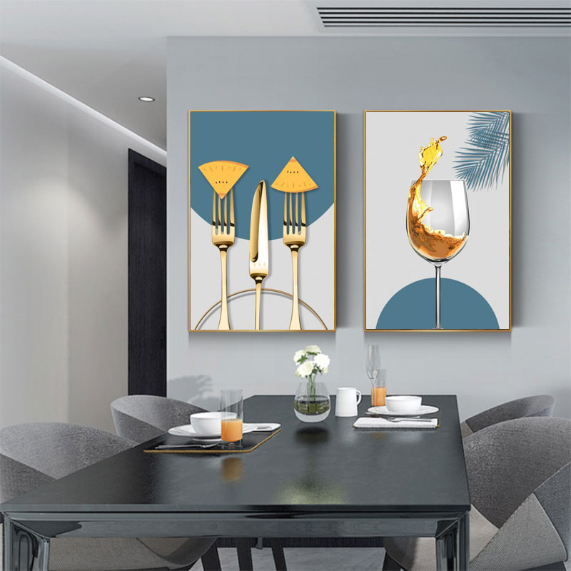 艺术喷绘餐厅高清酒杯图案背景墙装饰画咖啡厅两联组合装饰画壁画