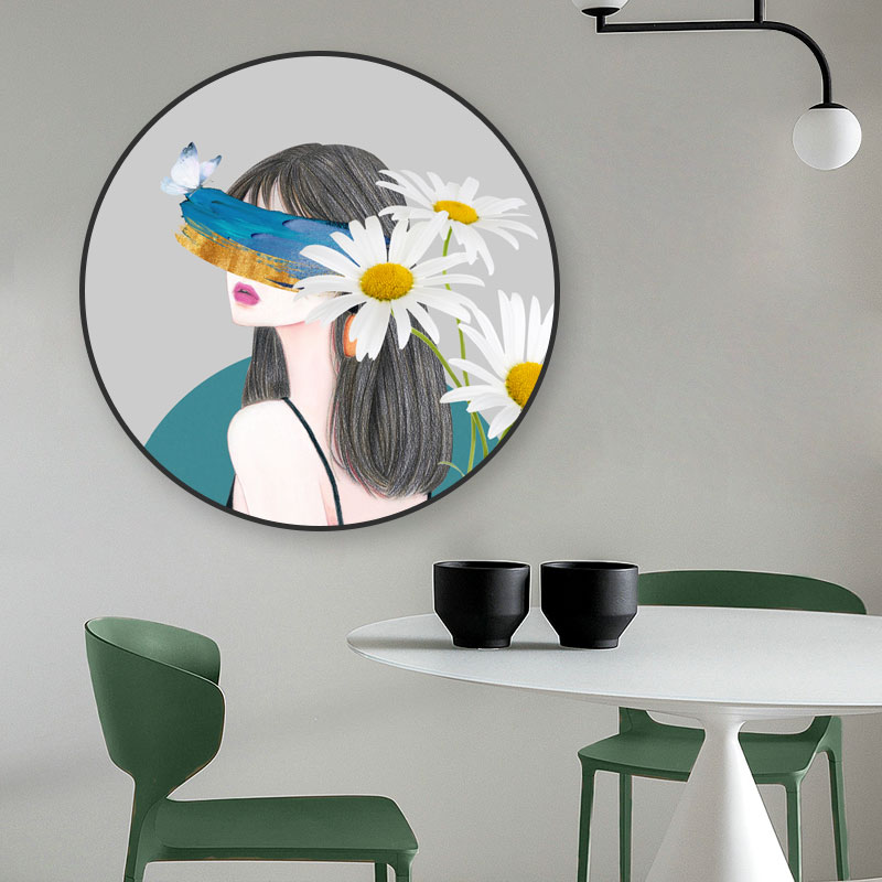 美女肖像圆形画布房间背景装饰画酒店大厅客厅墙面壁画挂画